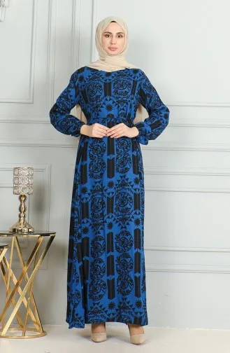 Viscose-jurk Met Patroon En Riem 0499-10 Saks Black 0499-10