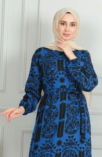 Viscose-jurk Met Patroon En Riem 0499-10 Saks Black 0499-10