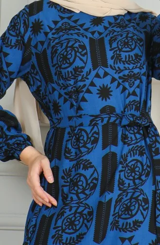 Viscose-jurk Met Patroon En Riem 0499-10 Saks Black 0499-10