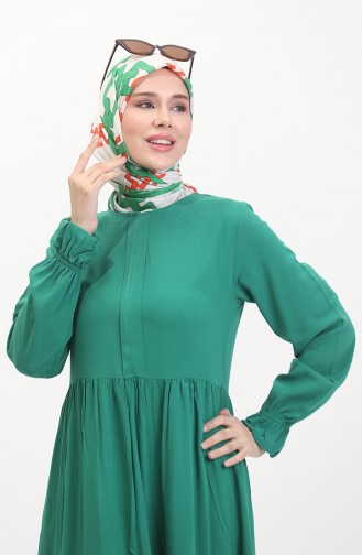 Önü Patlı Viskon Elbise 0510-02 Zümrüt Yeşili 0510-02