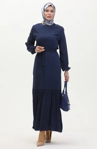 Kuşaklı Elbise 0512-03 Lacivert
