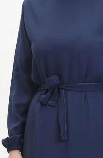 Kuşaklı Elbise 0512-03 Lacivert