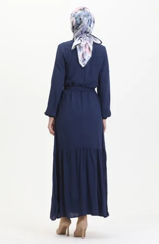 Kuşaklı Elbise 0512-03 Lacivert