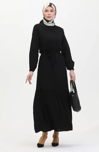 Kuşaklı Elbise 0512-04 Siyah