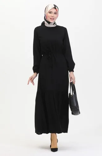 Kuşaklı Elbise 0512-04 Siyah