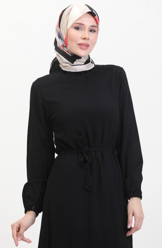 Kuşaklı Elbise 0512-04 Siyah