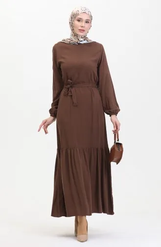 Kuşaklı Elbise 0512-06 Kahverengi