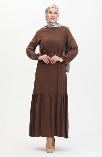 Kuşaklı Elbise 0512-06 Kahverengi
