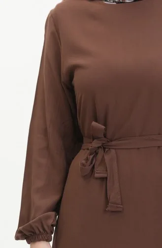 Kuşaklı Elbise 0512-06 Kahverengi
