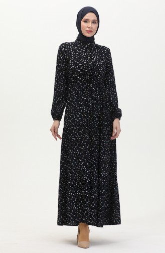 Viscose-jurk Met Knopen Aan De Voorkant 0514-03 Marineblauw 0514-03