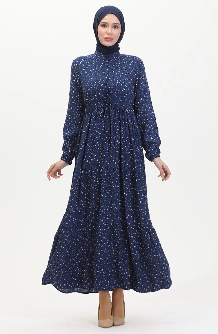 Viscose Dress With Front Buttons 0514-04 Indigo 0514-04