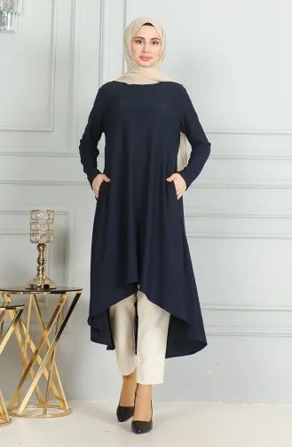 Bürümcük Stof Asymmetrisch Gesneden Tuniek 1032-01 Marineblauw 1032-01