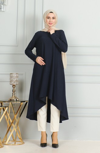 Crepe Fabric Asymmetric Cut Tunic 1032-01 Navy Blue 1032-01