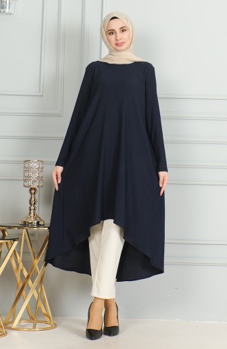 Crepe Fabric Asymmetric Cut Tunic 1032-01 Navy Blue 1032-01