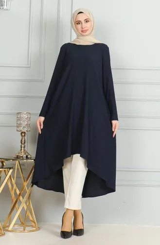 Bürümcük Stof Asymmetrisch Gesneden Tuniek 1032-01 Marineblauw 1032-01