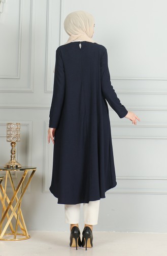 Crepe Fabric Asymmetric Cut Tunic 1032-01 Navy Blue 1032-01