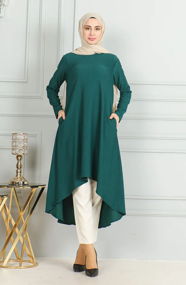 Crepe Fabric Asymmetric Cut Tunic 1032-02 Emerald Green 1032-02