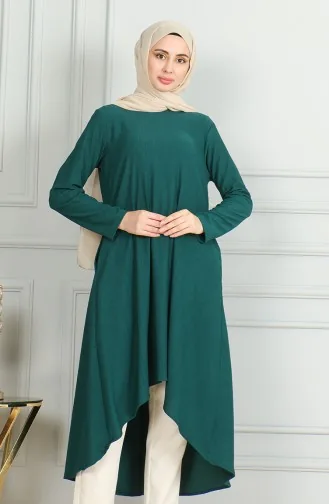 Crepe Fabric Asymmetric Cut Tunic 1032-02 Emerald Green 1032-02