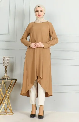 Bürümcük Stof Asymmetrisch Gesneden Tuniek 1032-03 Melkachtig Bruin 1032-03