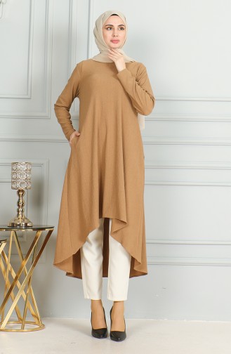 Crepe Fabric Asymmetric Cut Tunic 1032-03 Milk Coffee 1032-03