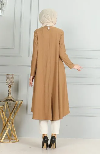 Bürümcük Stof Asymmetrisch Gesneden Tuniek 1032-03 Melkachtig Bruin 1032-03