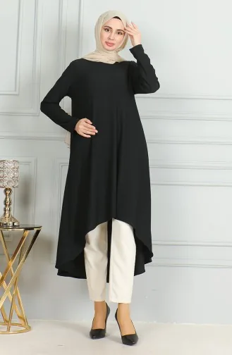 Bürümcük Stoff Tunika Mit Asymmetrischem Schnitt 1032-04 Schwarz 1032-04