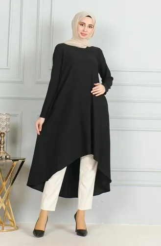 Bürümcük Stoff Tunika Mit Asymmetrischem Schnitt 1032-04 Schwarz 1032-04