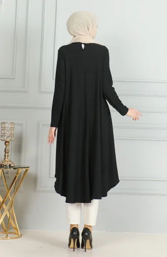 Bürümcük Stoff Tunika Mit Asymmetrischem Schnitt 1032-04 Schwarz 1032-04