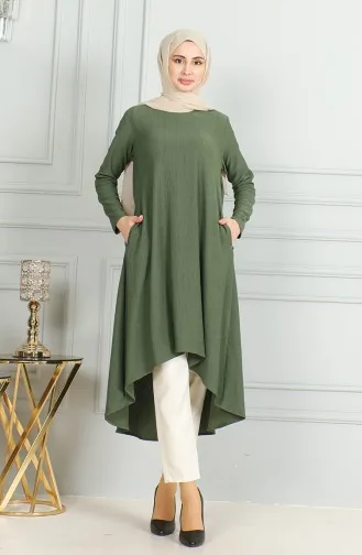 Crepe Fabric Asymmetric Cut Tunic 1032-05 Khaki 1032-05