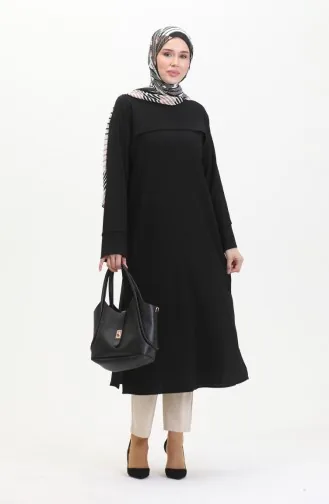 Crepe Fabric Front Striped Tunic 5105-01 Black 5105-01