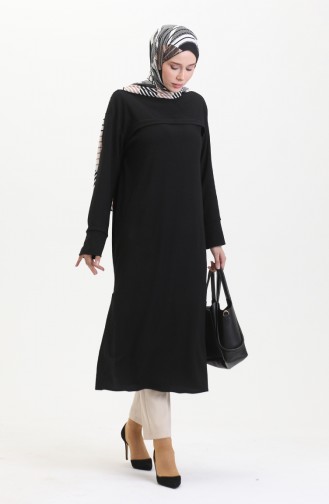 Bürümcük Tunique Rayée Avant En Tissu 5105-01 Noir 5105-01
