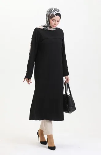 Crepe Fabric Front Striped Tunic 5105-01 Black 5105-01