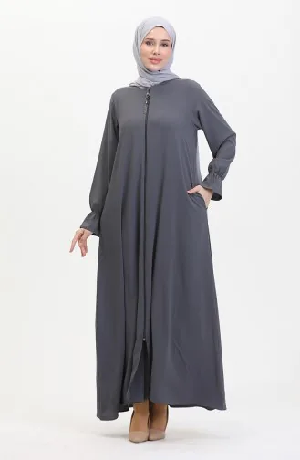 عباءة بتصميم سحاب وأكمام مطاطية 0513-04 لون داكن 0513-04