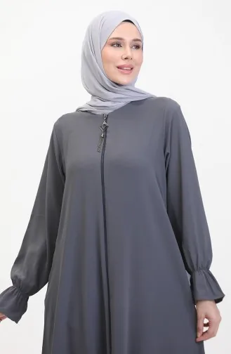 عباءة بتصميم سحاب وأكمام مطاطية 0513-04 لون داكن 0513-04