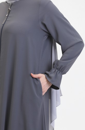 Elastic Sleeve Zippered Abaya 0513-04 Smoke 0513-04