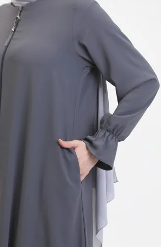 عباءة بتصميم سحاب وأكمام مطاطية 0513-04 لون داكن 0513-04