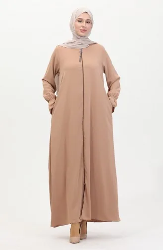 Abaya A Fermeture Et Manches Elastiques 0513-05 Café Au Lait 0513-05