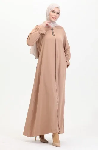Abaya A Fermeture Et Manches Elastiques 0513-05 Café Au Lait 0513-05