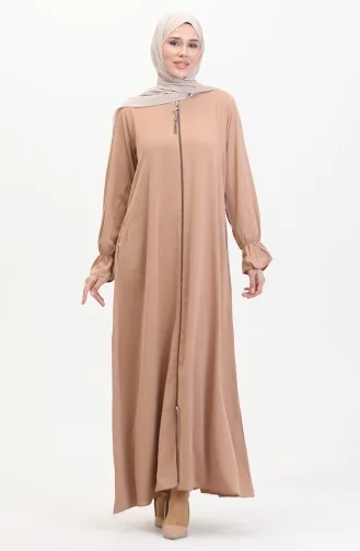 Abaya A Fermeture Et Manches Elastiques 0513-05 Café Au Lait 0513-05