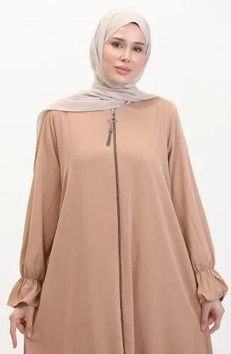 Abaya A Fermeture Et Manches Elastiques 0513-05 Café Au Lait 0513-05