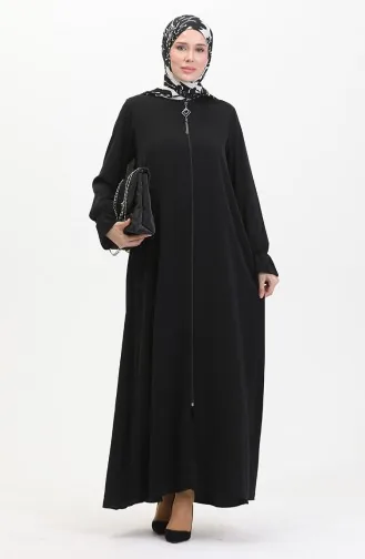 Elastic Sleeve Zippered Abaya 0513-07 Black 0513-07