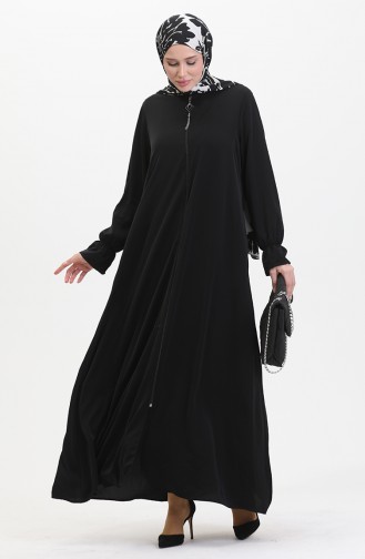 Elastic Sleeve Zippered Abaya 0513-07 Black 0513-07