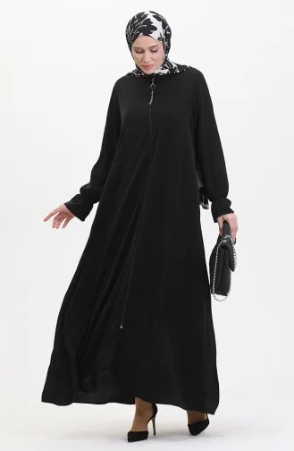 Elastic Sleeve Zippered Abaya 0513-07 Black 0513-07