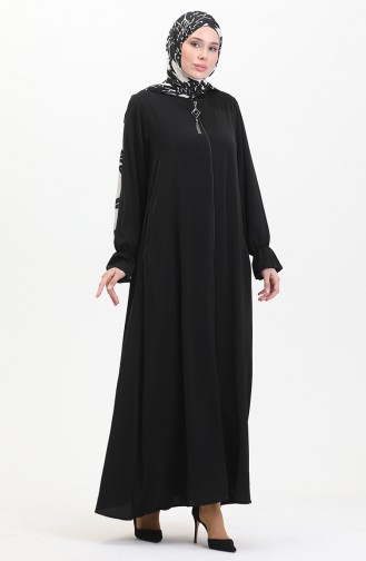 Elastic Sleeve Zippered Abaya 0513-07 Black 0513-07