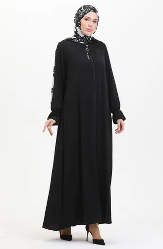Elastic Sleeve Zippered Abaya 0513-07 Black 0513-07