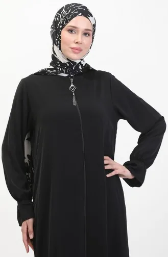 Elastic Sleeve Zippered Abaya 0513-07 Black 0513-07