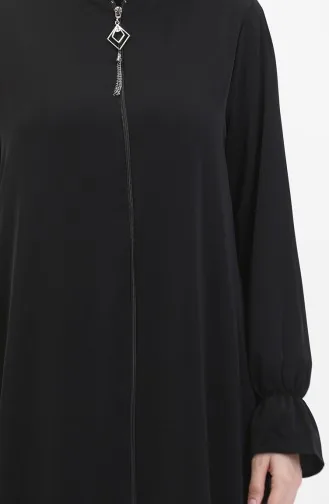 Elastic Sleeve Zippered Abaya 0513-07 Black 0513-07