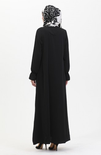 Elastic Sleeve Zippered Abaya 0513-07 Black 0513-07