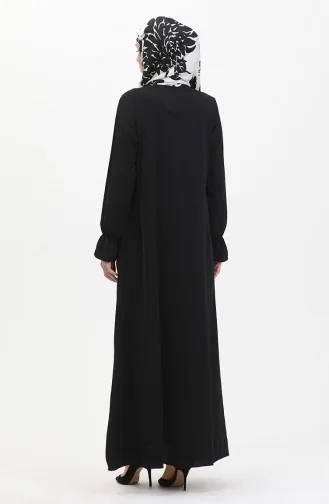 Elastic Sleeve Zippered Abaya 0513-07 Black 0513-07