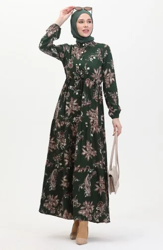 Gemustertes Viskosekleid 0509-02 Smaragdgrün 0509-02